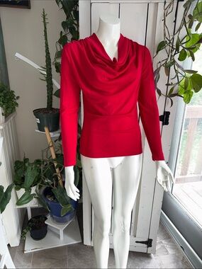 Suzy Shier Women's Red Draped Neck Long Sleeve Blouse NWOT XS